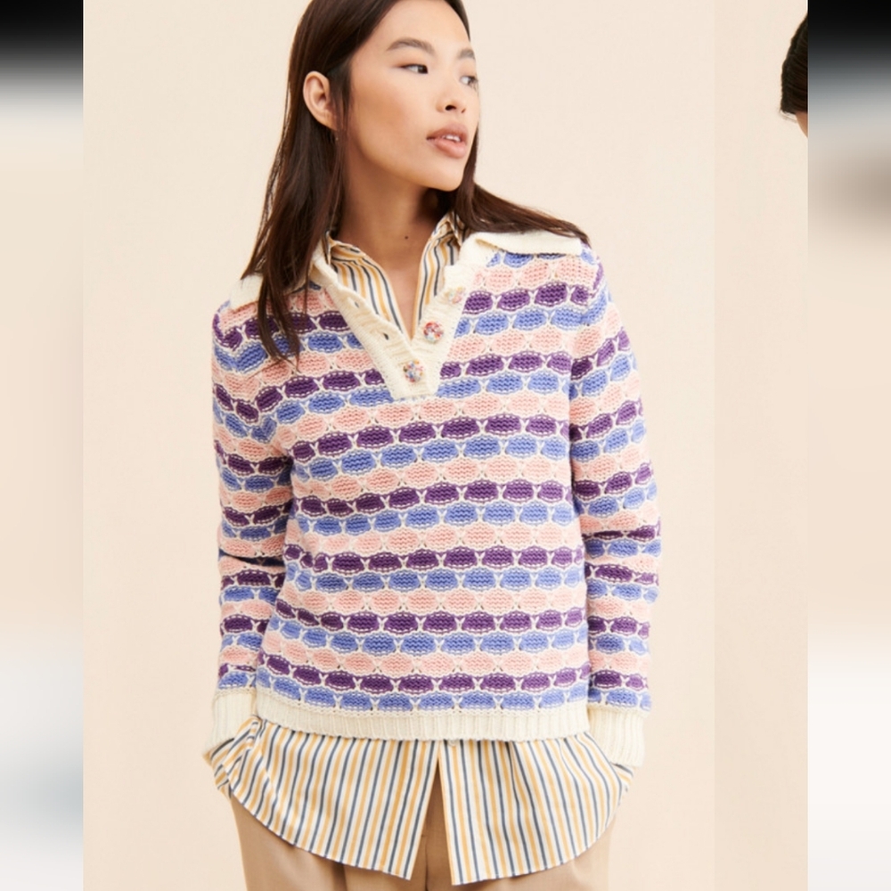 NWT Free People Confetti Crochet Polo Sweater Size M/L
